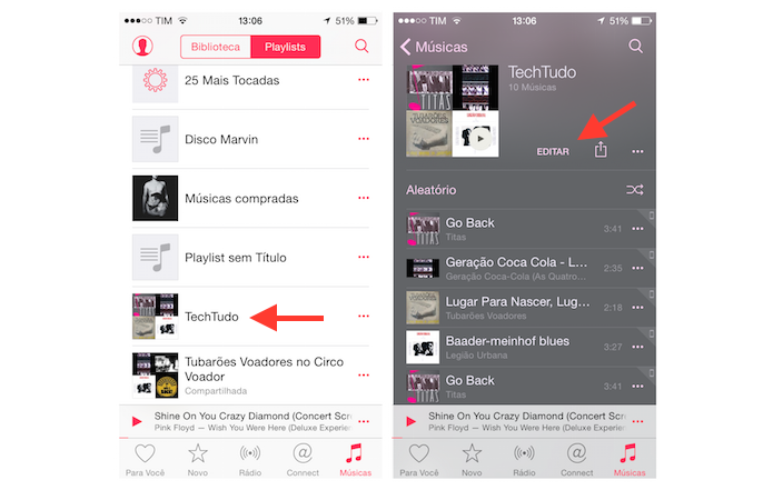 Acessando a tela de edição de uma playlist da Apple Music no iPhone (Foto: Reprodução/Marvin Costa)