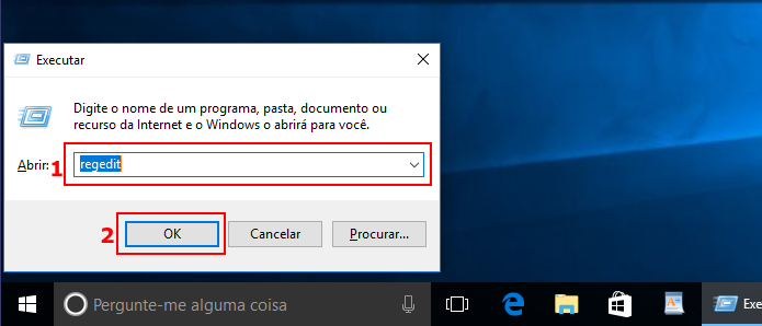 Executando o Editor de Registro do Windows 10 (Foto: Reprodução/Edivaldo Brito)