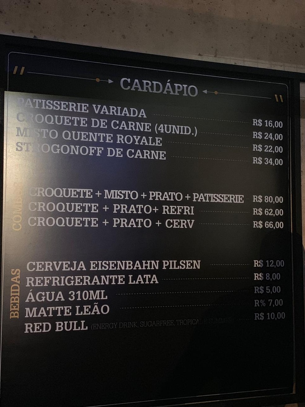Preços do Pétit Formidable, no Gourmet Square do Rock in Rio — Foto: G1 Rio