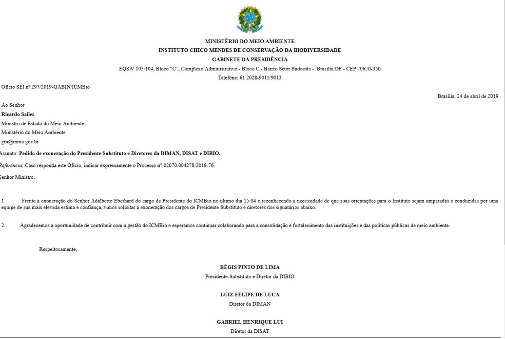 Diretores do ICMBio pedem exoneração do cargo após saída 