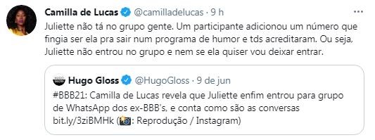 Camilla de Lucas fala sobre Juliette (Foto: Reprodução / Instagram)