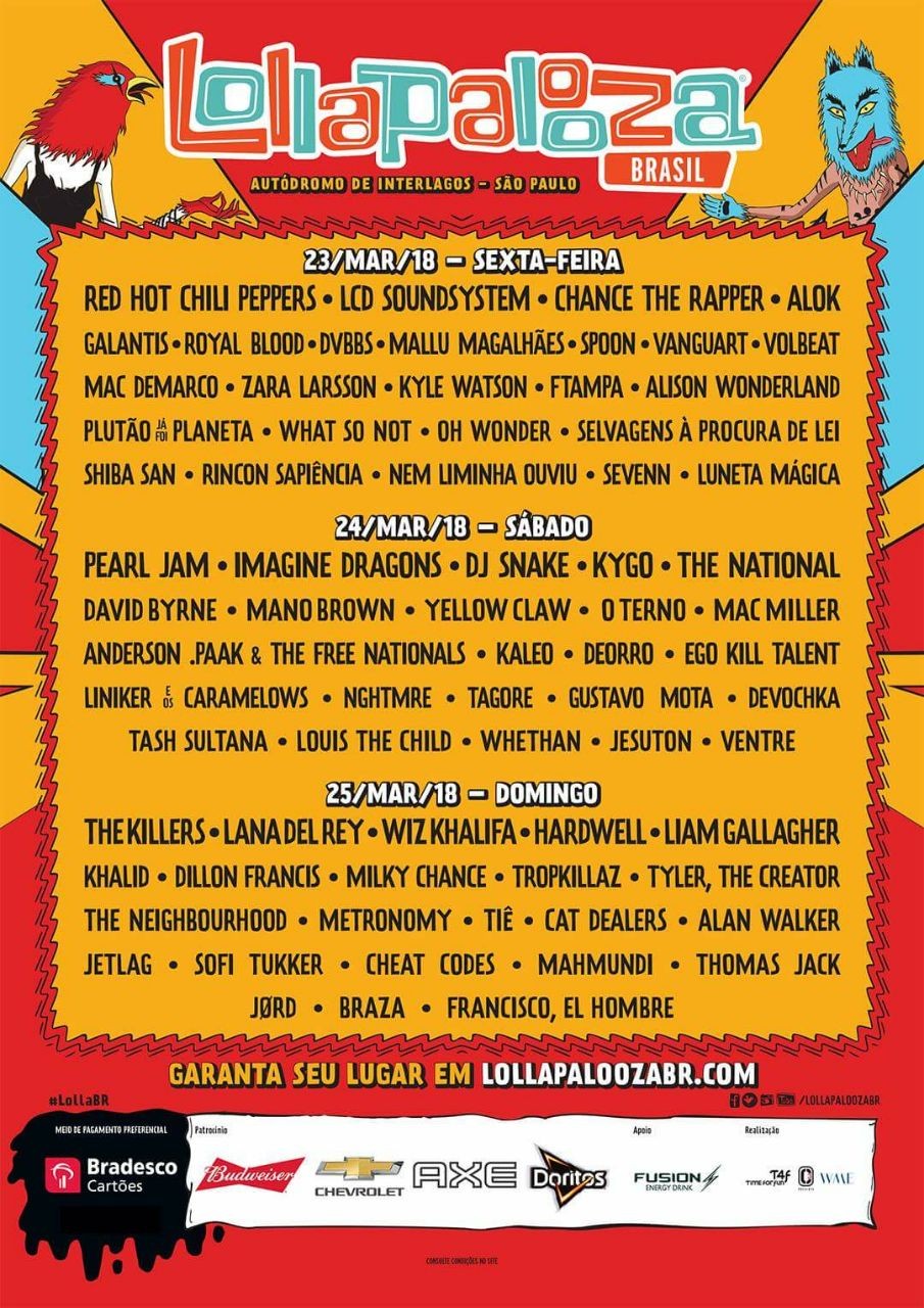Confira o line up do Lollapalooza Brasil 2018 separado por dia (Foto: Divulgao)