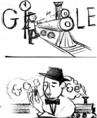 Esboços do doodle de Adoniran Barbosa feito a lápis pelo Google (Foto: Reprodução/Google)
