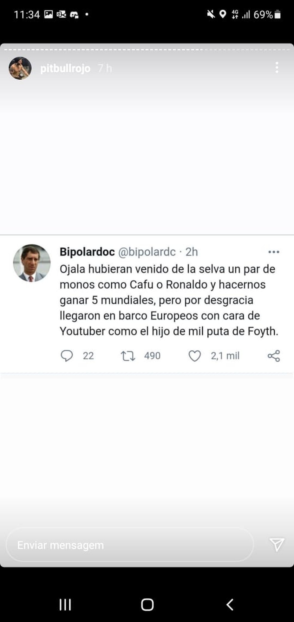 Postagem racista Marcelo Rojo treinador Brandon Moreno — Foto: Reprodução / Instagram