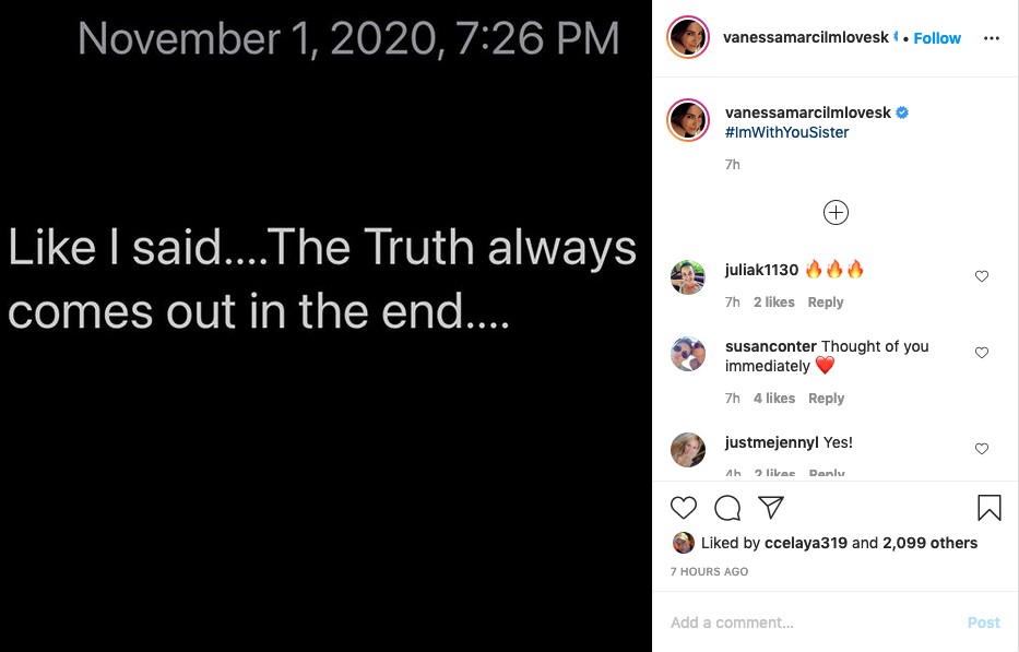 O post de Vanessa Marcil alfinetando o ex Brian Austin Green e se solidarizando com a atriz Megan Fox (Foto: Instagram)