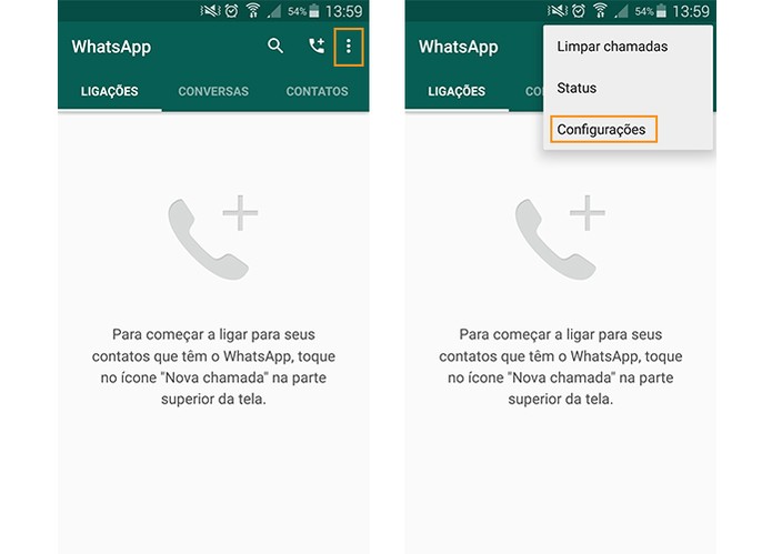 Acesse as configurações do WhatsApp pelo Android (Foto: Reprodução/Barbara Mannara)