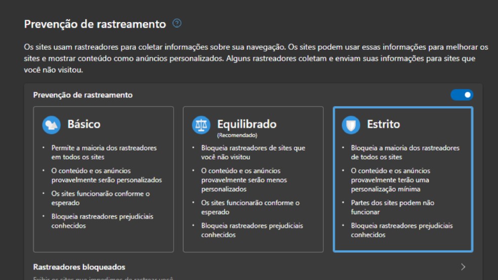 Edge tem bloqueador de rastreadores nativos — Foto: Reprodução/Paulo Alves