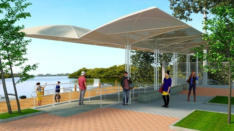Projeto de uma das estações do sistema de barcas da região da Barra da Tijuca — Foto: Reprodução