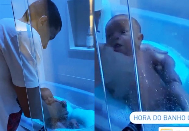 Renan Machado, irmão de Anitta, dá banho no filho, Benício (Foto: Reprodução/Instagram)