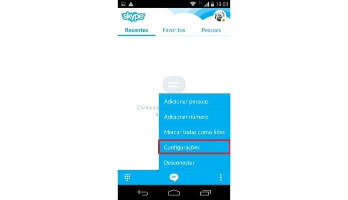 Destaque para menu de Configura??es do Skype para Android (Foto: Reprodu??o/ Raquel Freire)