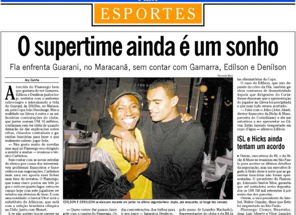 Edilson e Denilson, duas das estrelas do Flamengo — Foto: Reprodução jornal O Globo