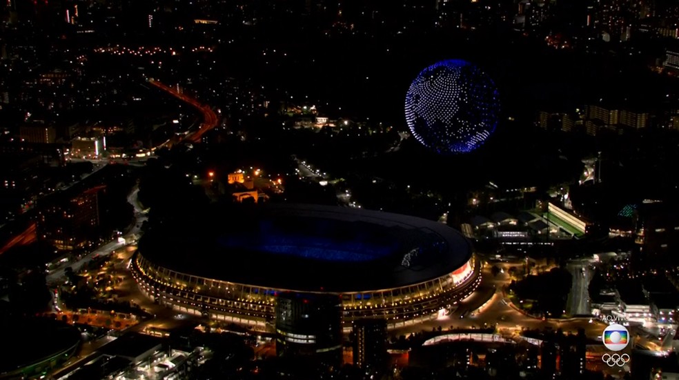 Drones encerram a abertura das Olimpíadas de Tóquio — Foto: Reprodução/Globo