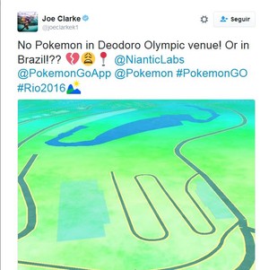 Joe Clarke, da canoagem do Reino Unido, não acha Pokemons em Deodoro (Foto: Reprodução/Twitter)