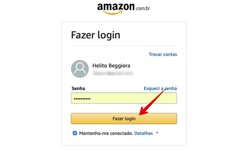 Faça login na sua conta ou cadastre-se — Foto: Reprodução/Helito Beggiora