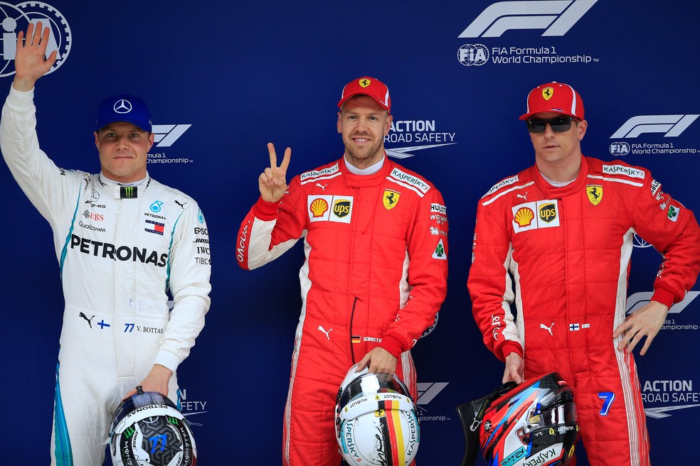 Vettel, Raikkonen e Bottas foram os trÃªs mais rÃ¡pidos na classificaÃ§Ã£o (Foto: Reuters)