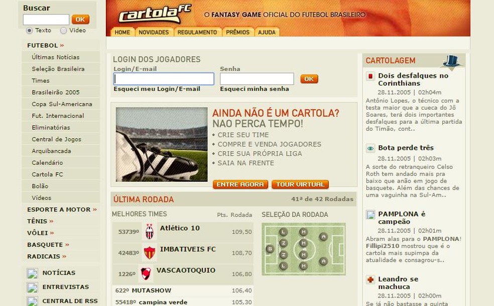 Cartola FC em 2005 — Foto: Reprodução / Cartola FC