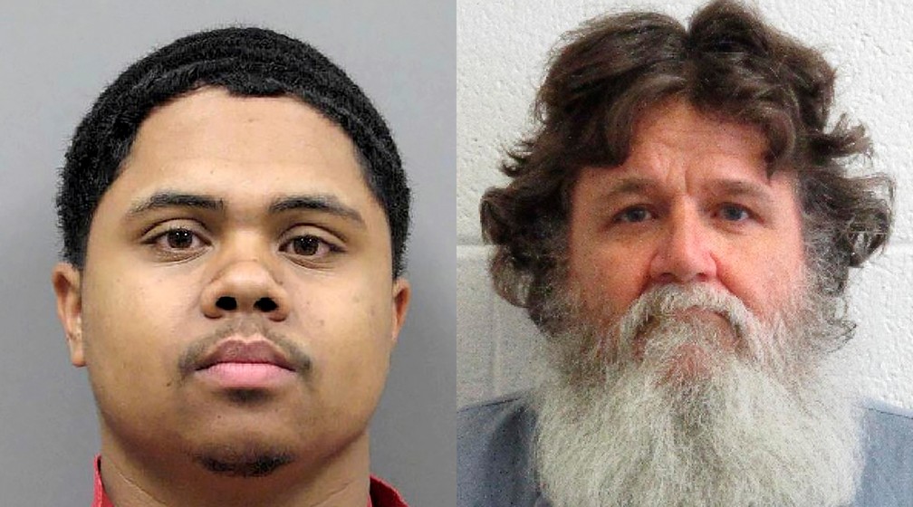 Fotos de Shane Lee Brown, jovem negro de 25 anos, e do Shane Neal Brown, homem branco, mais velho e de barba — Foto: Montagem g1/Fotos AP