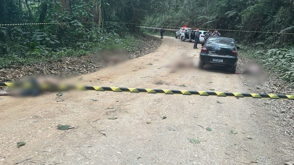 Os quatro corpos foram encontrados na Estrada Francisco Missé pela Polícia. DHPP investiga o caso. — Foto: Reprodução 