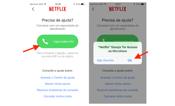 Iniciando uma ligação gratuita para o SAC do Netflix pelo iPhone (Foto: Reprodução/Marvin Costa)