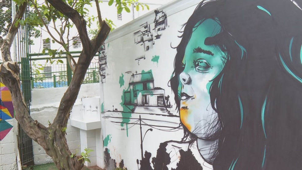 Grafite em muro na Vila Reencontro - Anhangabaú — Foto: Reprodução/TV Globo