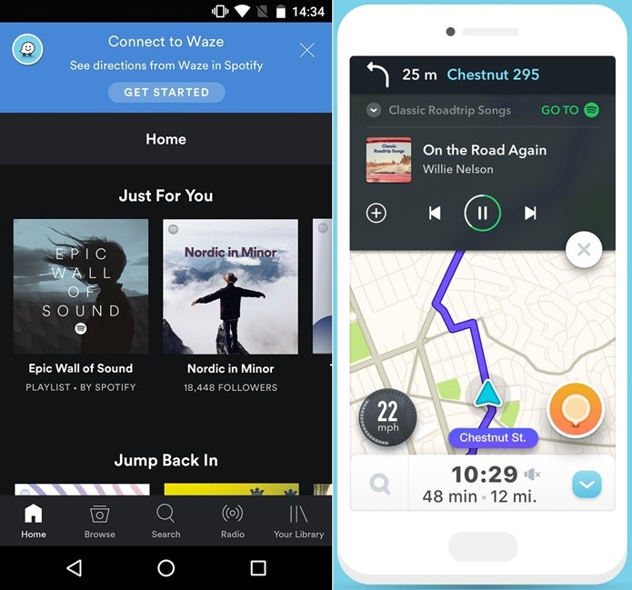 Funcionalidades do Spotify e Waze poderão ser acessadas de forma integrada no Android (Foto: Divulgação/Spotify)