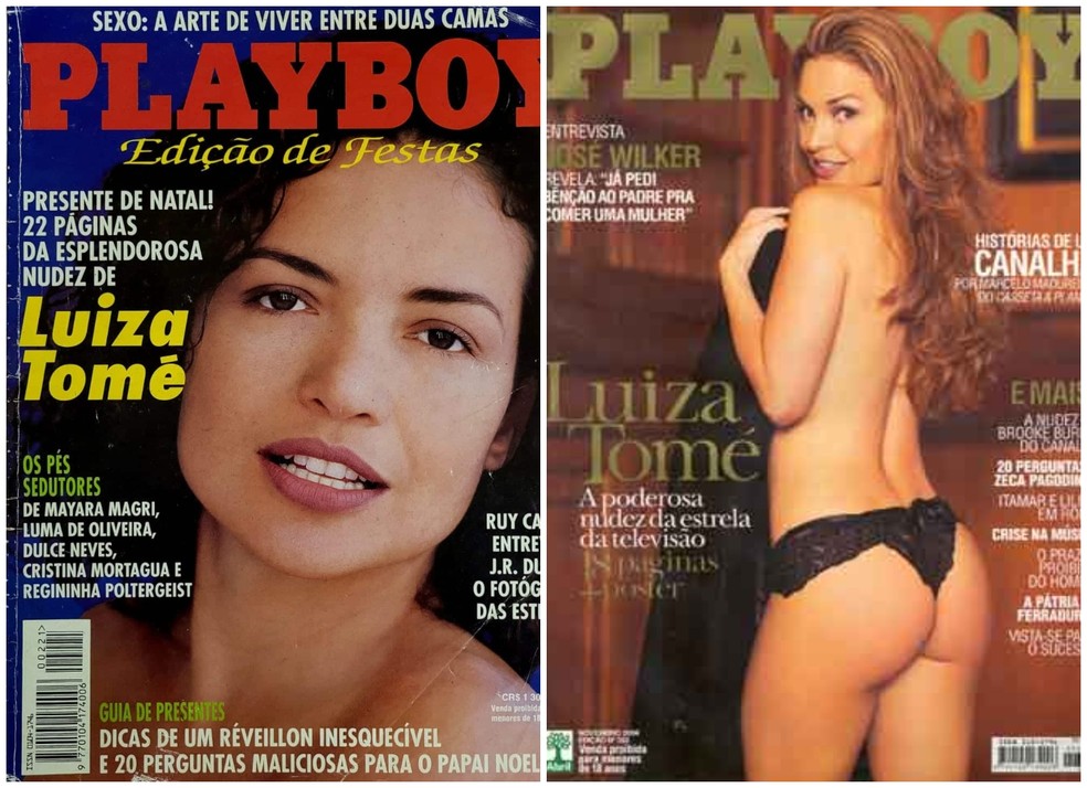 Luiza Tomé na capa da Playboy em 1993 e em 2004 — Foto: Reprodução