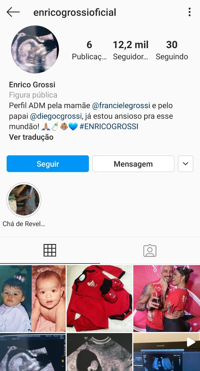 Perfil de Instagram de filho de Fran e Diego Grossi já tem mais de doze mil seguidores (Foto: Reprodução)