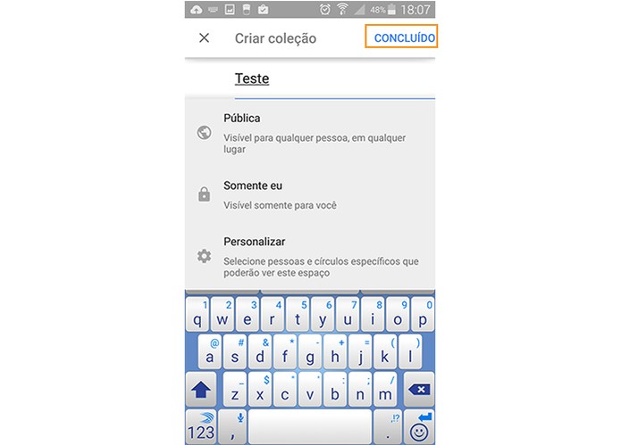 Adicione um nome e altere a privacidade da Coleção (Foto: Reprodução/Barbara Mannara)
