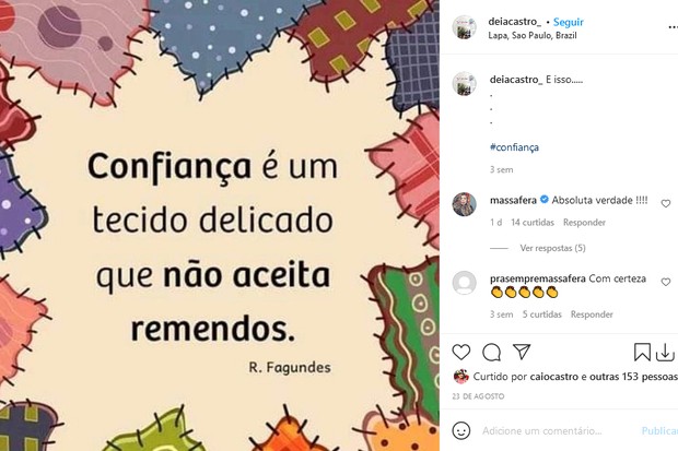 Grazi Massafera curte e comenta post da tia de Caio Castro (Foto: Reprodução/Instagram)