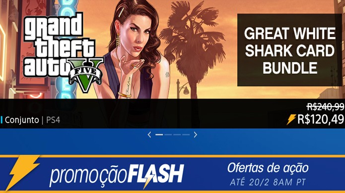 Promoção Flash Sale da PlayStation Network tem GTA 5 por menos de R$ 100 e pacotes do game com dinheiro virtual (Foto: Reprodução/Rafael Monteiro)