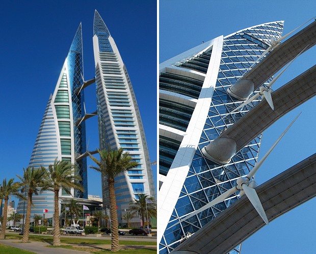 O Bahrain World Trade Center tem turbinas eólicas (Foto: Reprodução/The World Geography)