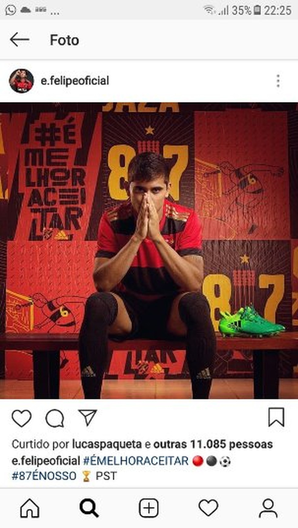 Everton Felipe apagou postagem alusiva ao Campeonato Brasileiro de 1987 (Foto: ReproduÃ§Ã£o/Instagram)