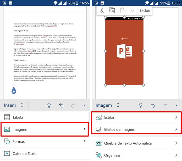 Office para Android traz efeitos e filtros para imagens no Word, PowerPoint e Excel (Foto: Reprodução/Elson de Souza)