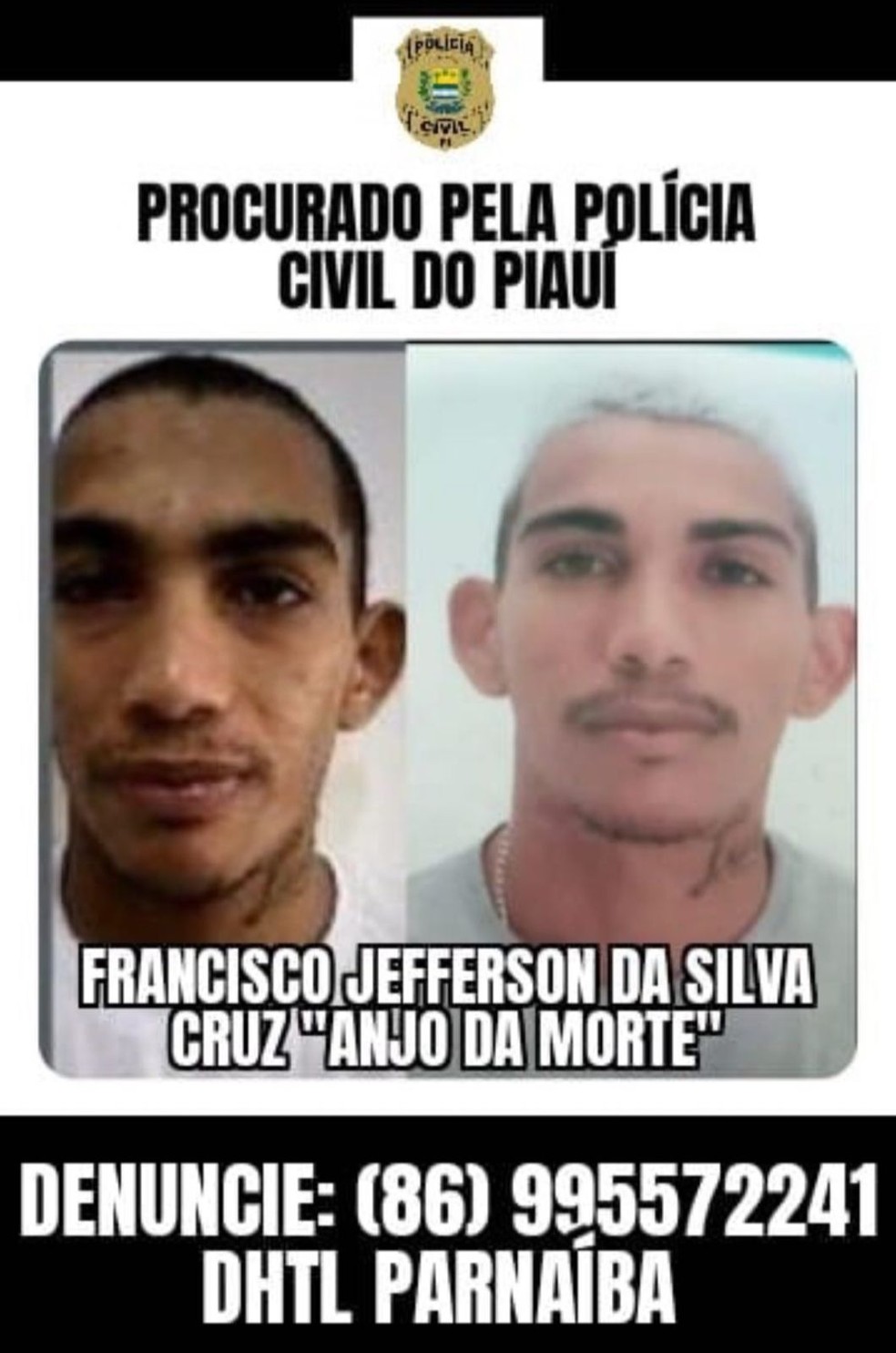 Suspeito de atirar em filho de presidente do TJ-PI tem passagens por tráfico no Ceará; polícia divulga foto — Foto: Reprodução