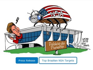 Charge publicada no site Wikileaks que satiriza a espionagem dos EUA a integrantes do governo Dilma (Foto: Reprodução / Wikileaks)