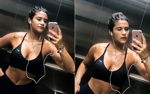 De top e barriga de fora, Giulia Costa encara malhação, no Rio