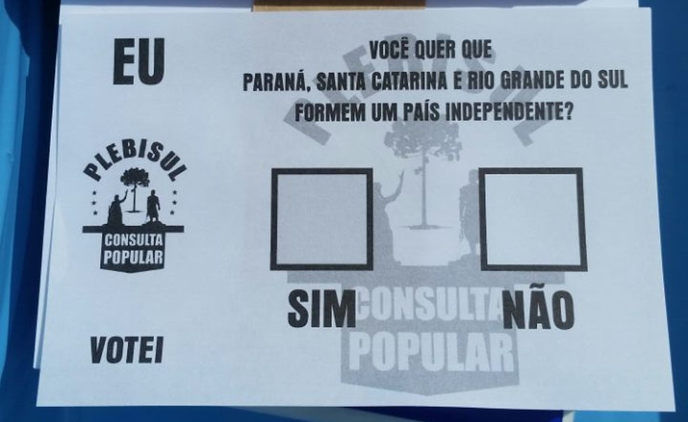Cédula de votação do plebiscito informação sobre a separação do Sul do país (Foto: Alexandra Freitas/G1)