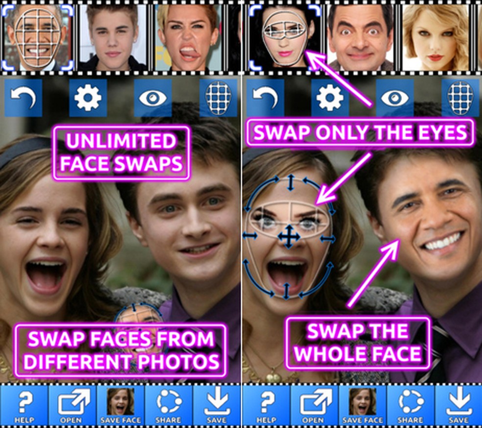 Unlimited faces. Приложение с поющими головами. Искажение лица приложение. Face swap Booth. Приложение где лица вставляются.