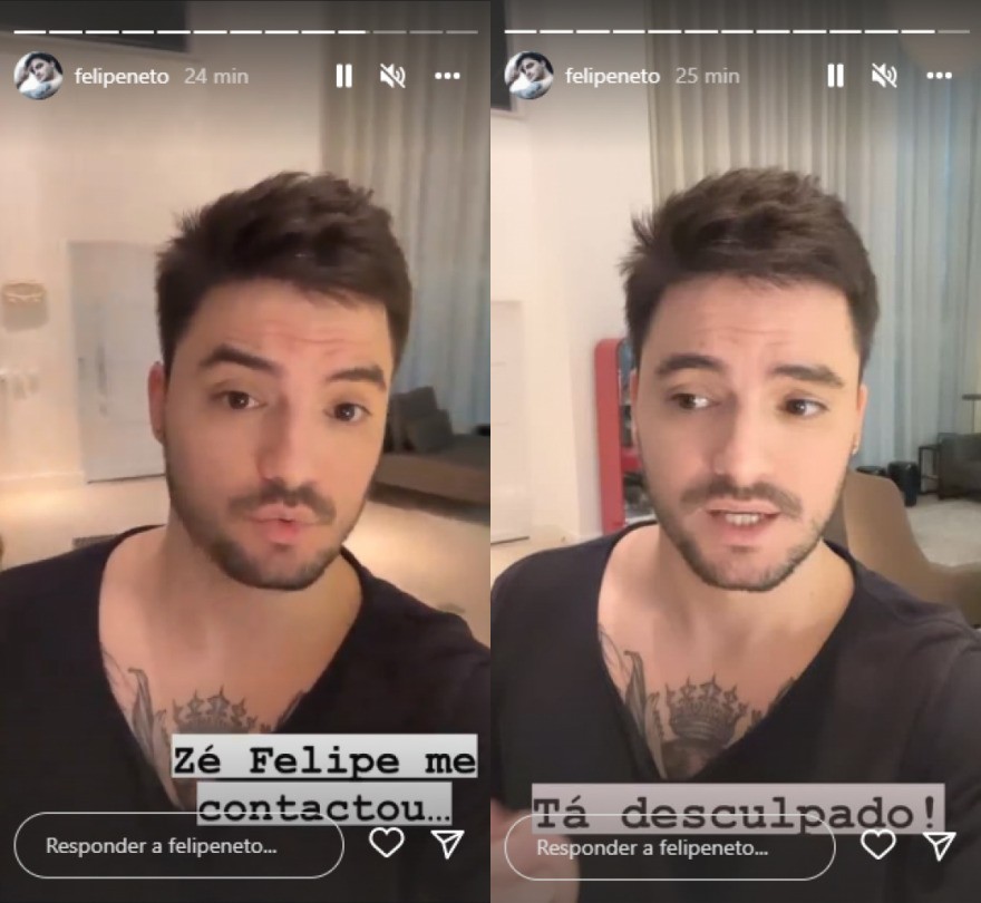 Felipe Neto contou que recebeu pedido de desculpas de Zé Felipe (Foto: Reprodução/Instagram)