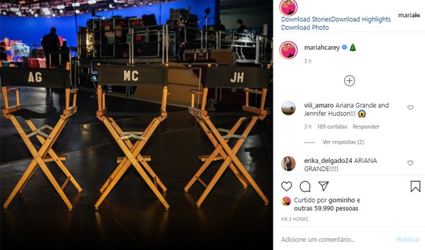 Mariah Carey posta suposta parceria com Ariaan Grande e Jennifer Hudson (Foto: Reprodução/Instagram)