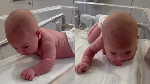 Bebê com três dias de vida levanta a cabeça e tenta engatinhar nos EUA; vídeo