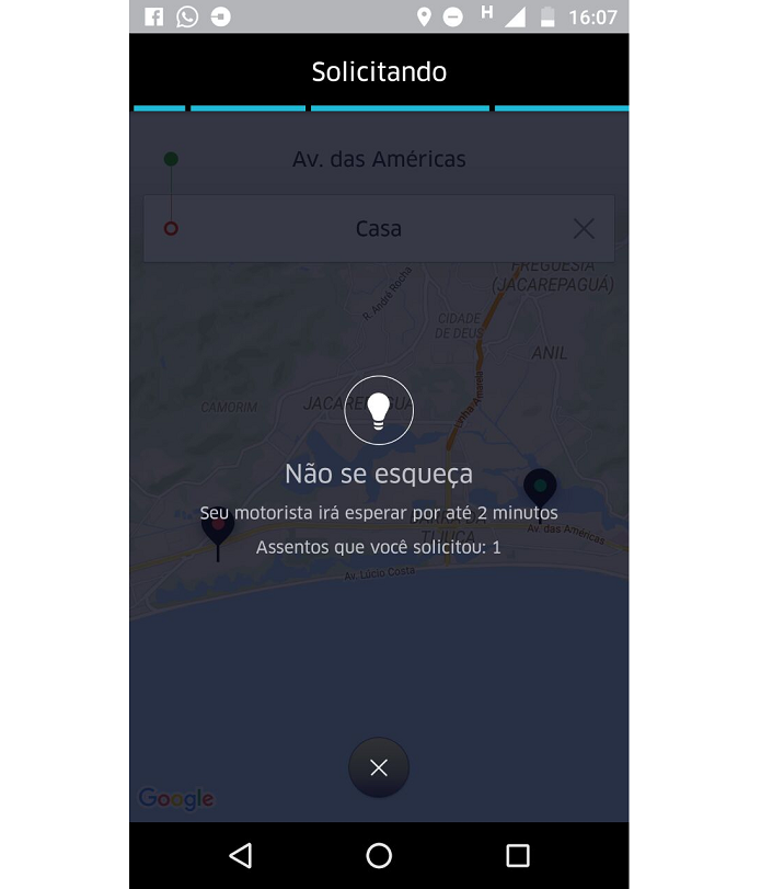 Modalidade do UberPool ao solicitar motorista (Foto: Reprodução/AlineJesus)