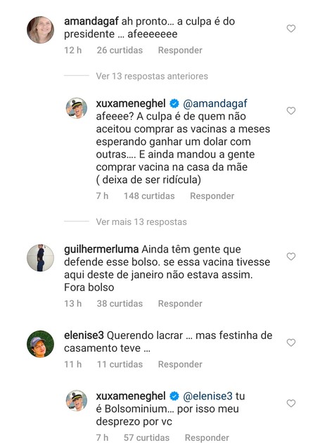 Xuxa responde comentário de internauta sobre internação de Luciano Szafir (Foto: Reprodução Instagram)