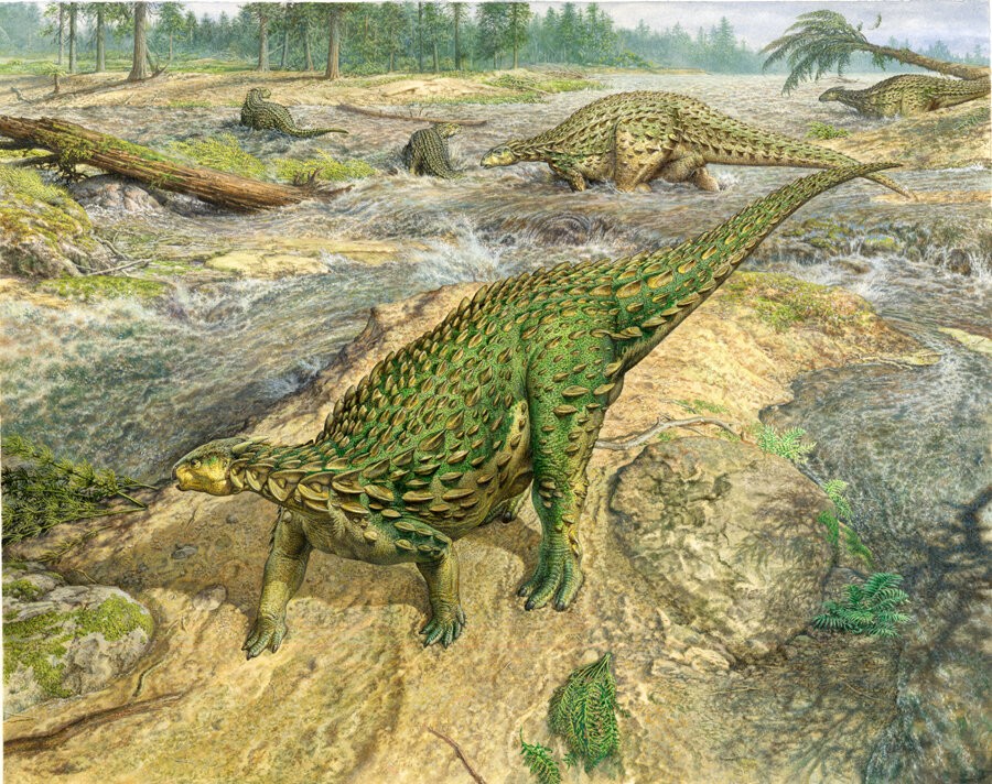 Ilustração de como provavelmente era um scelidossauro, que viveu há 190 milhões de anos (Foto: John Sibbick/Universidade de Cambridge)