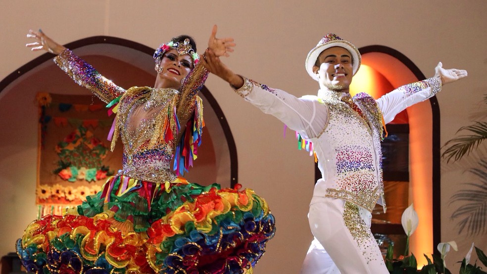 Rei e rainha da Arrasta Pé do Liberdade ficam em segundo no Arraiá da Capital — Foto: Regiane Rocha/Prefeitura de Palmas