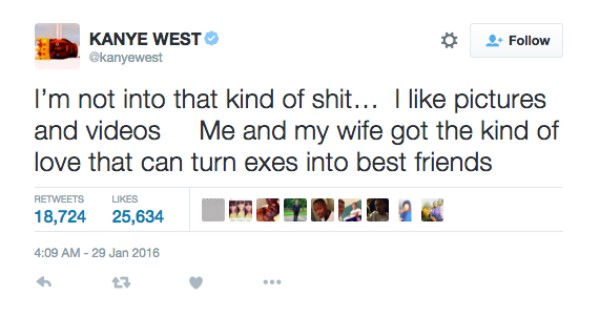 O tuíte no qual Kanye West nega seu gosto por fio terra (Foto: Twitter)