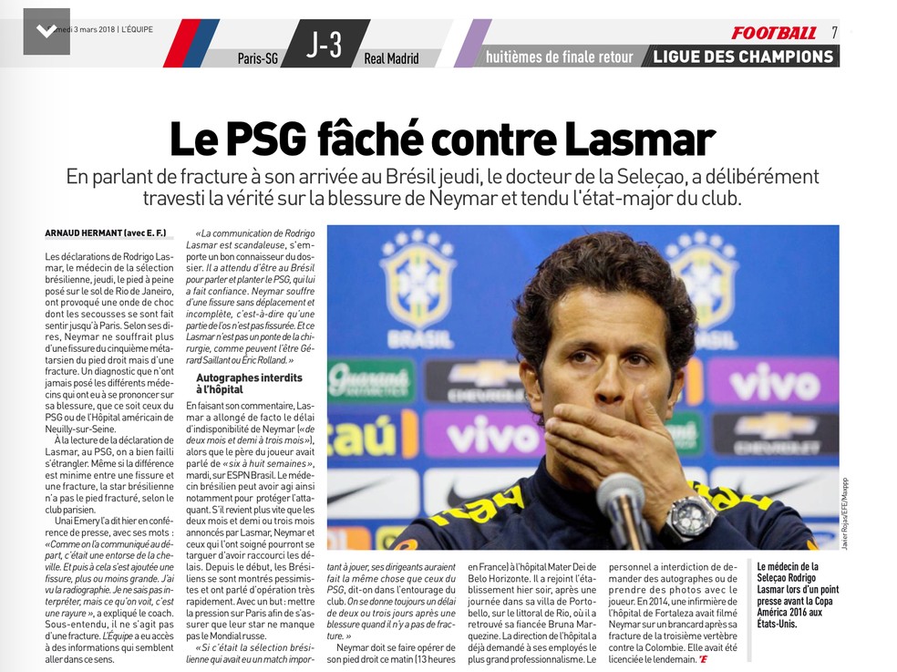 L'Equipe: "PSG está irritado com Lasmar" (Foto: Reprodução/L'Equipe)