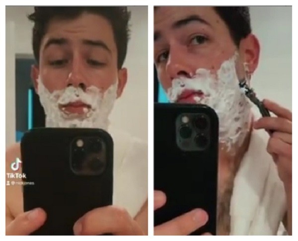 Nick Jonas fazendo a barba (Foto: Instagram)