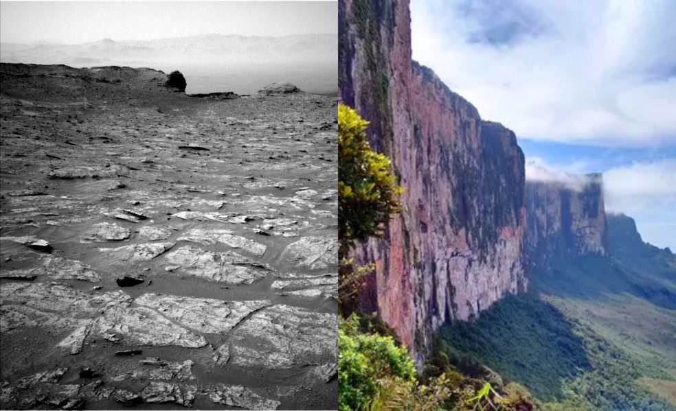Área do planeta é semelhante ao Monte Roraima, na fronteira entre o Brasil, Venezuela e Guiana.  — Foto:  NASA/JPL-Caltech/MSSS/Evilene Paixão e Roberto Mebs