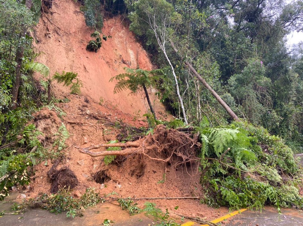 Rodovia que dá acesso ao município de Anitápolis, na Grande Florianópolis — Foto: Willian Sabino/NSC TV